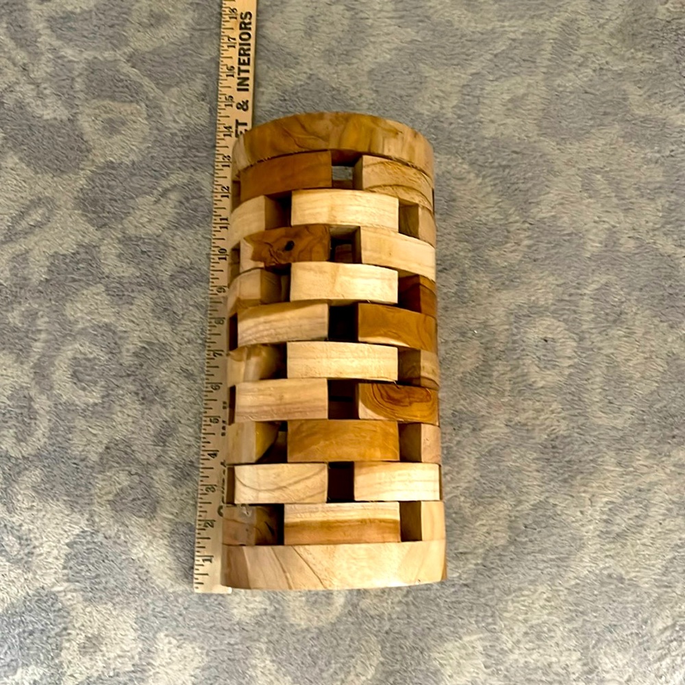 TEAK WOODEN HANDMADE VASE 12”x6” stacked teak